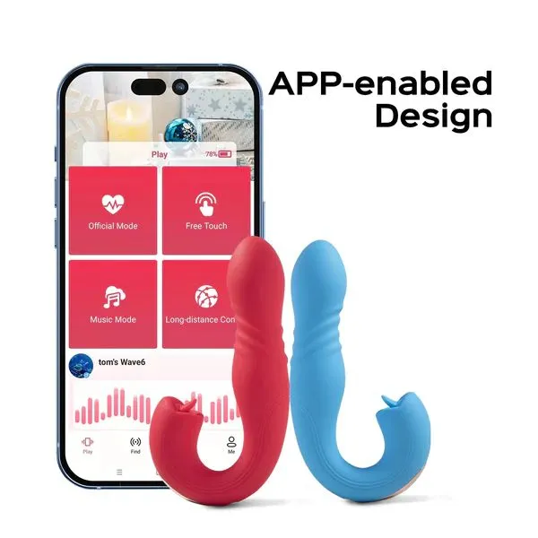 Vibrators Honey Play Box Joi App Controlled Thrusting Vibrator With Tongue Red