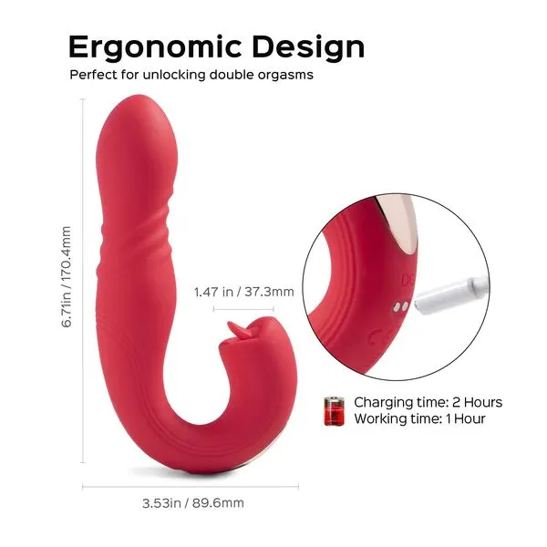 Vibrators Honey Play Box Joi App Controlled Thrusting Vibrator With Tongue Red