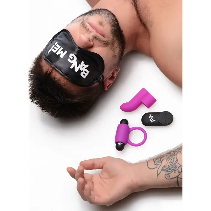 XR Brands BANG Couples Cock Ring Finger Vibe Bullet Blindfold Kit Purple Vibrators